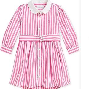 Ralph Lauren Pink and White Striped Belted Shirt Dress